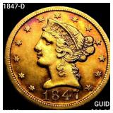 1847-D $5 Gold Half Eagle CHOICE AU