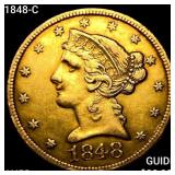 1848-C $5 Gold Half Eagle CHOICE AU