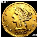 1844-D $5 Gold Half Eagle UNCIRCULATED