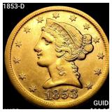 1853-D $5 Gold Half Eagle CHOICE AU