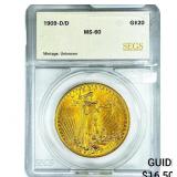 1909-D/D $20 Gold Double Eagle SEGS MS60