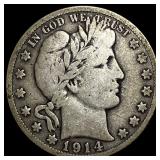 1914-S Silver Barber Half Dollar LIGHTLY CIRCULATE