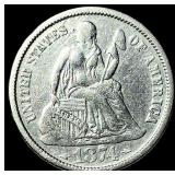 1874 Silver Seated Liberty Dime CHOICE AU