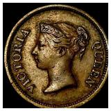 1845 Straits Settlements Copper 1/4 Cent CHOICE BU