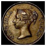 1845 Straits Settlements Copper 1/4 Cent CHOICE AU