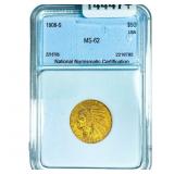 1908-S $5 Gold Half Eagle NNC MS62