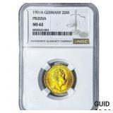 1901A German Purssia Gold 20 Mark .2305oz AGW NGC