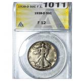 1938-D Walking Liberty Half Dollar ANACS F12