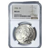 1926 Silver Peace Dollar NGC MS64