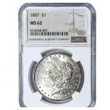 1887 Morgan Silver Dollar NGC MS62