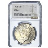 1928-S Silver Peace Dollar NGC MS61