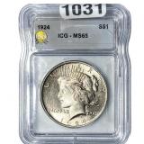 1924 Silver Peace Dollar ICG MS65