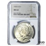 1925-S Silver Peace Dollar NGC MS62