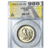 1936-S Texas Half Dollar ANACS MS65
