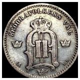 1877 Sweden Silver 25 Ore CHOICE AU