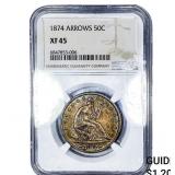 1874 Seated Liberty Half Dollar NGC XF45 Arrows