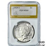 1924-S Silver Peace Dollar PGA MS64