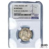 1700-A France Louis XV Silver 20 Sols NGC XF Detai