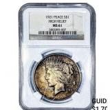 1921 Silver Peace Dollar NGC MS61 High Relief