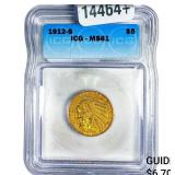1912-S $5 Gold Half Eagle ICG MS61