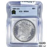 1881-CC Morgan Silver Dollar ICG MS64