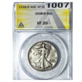 1938-D Walking Liberty Half Dollar ANACS VF20