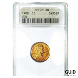 1909 VDB Wheat Cent ANACS MS65 RB