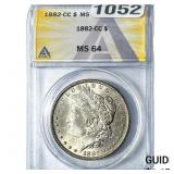 1882-CC Morgan Silver Dollar ANACS MS64