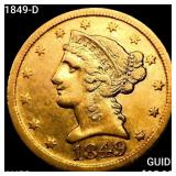 1849-D $5 Gold Half Eagle CHOICE AU