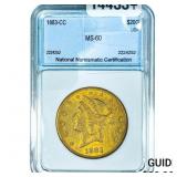 1883-CC $20 Gold Double Eagle NNC MS60