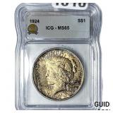 1924 Silver Peace Dollar ICG MS65