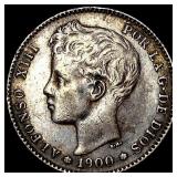 1900 Spain Silver Peseta CHOICE AU