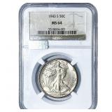 1943-S Walking Liberty Half Dollar NGC MS64