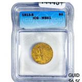 1913-S $5 Gold Half Eagle ICG MS61