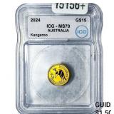 2024 Australia 1/10oz Gold $15-Kangaroo ICG MS70