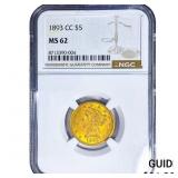 1893-CC $5 Gold Half Eagle NGC MS62