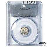 1861 Silver Three Cent PCGS AU58