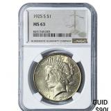 1925-S Silver Peace Dollar NGC MS63