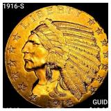 1916-S $5 Gold Half Eagle CHOICE BU+