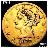 1870-S $5 Gold Half Eagle NEARLY UNCIRCULATED