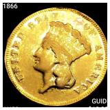 1866 $3 Gold Piece CLOSELY UNCIRCULATED