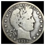1913 Silver Barber Half Dollar LIGHTLY  CIRCULATE