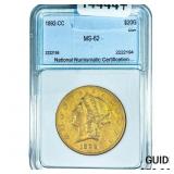 1892-CC $20 Gold Double Eagle NNC MS62