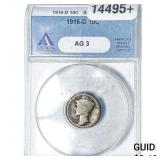 1916-D Mercury Silver Dime ANACS AG3