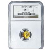 1854 Rare Gold Dollar NGC MS61