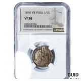 1869 Peru Silver 1/5 Sol NGC VF20