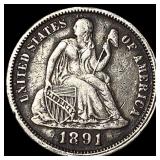 1891-O Silver Seated Liberty Dime NEARLY UNCIRCULA