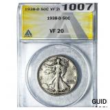 1938-D Walking Liberty Half Dollar ANACS VF20