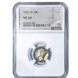 1921-D Mercury Silver Dime NGC VG10