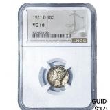 1921-D Mercury Silver Dime NGC VG10
